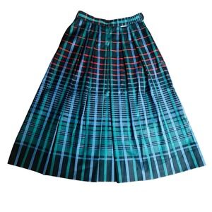 Geiger Of Austria VTG Plaid Pleated Skirt Blue SZ 40 Maxi Pockets Holiday Preppy